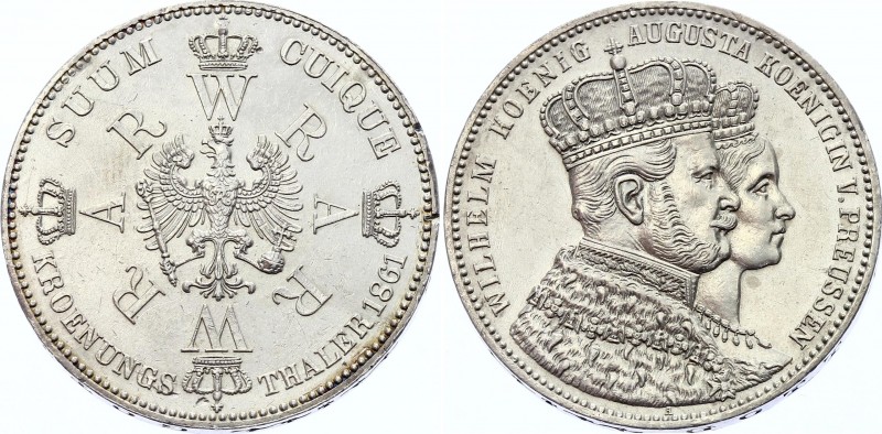 German States Prussia 1 Thaler 1861 A
KM# 488; Silver; Wilhelm I; Coronation; X...