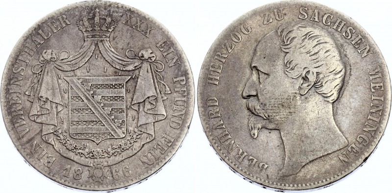 German States Saxe-Meiningen Thaler 1866
KM# 167; Bernhard II. Silver, VF.