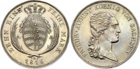 German States Saxony Albertine 1 Thaler 1816 IGS
KM# 1071; Friedrich August I. Silver, UNC. Rare coin in this grade. Sachsen Thaler 1816.