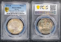 German States Saxony Victory Taler 1871 B PCGS MS66 Rainbow Toning Gem BU
Davenport # 898; KM# 1230; Victory Taler with a colorful patina and great e...