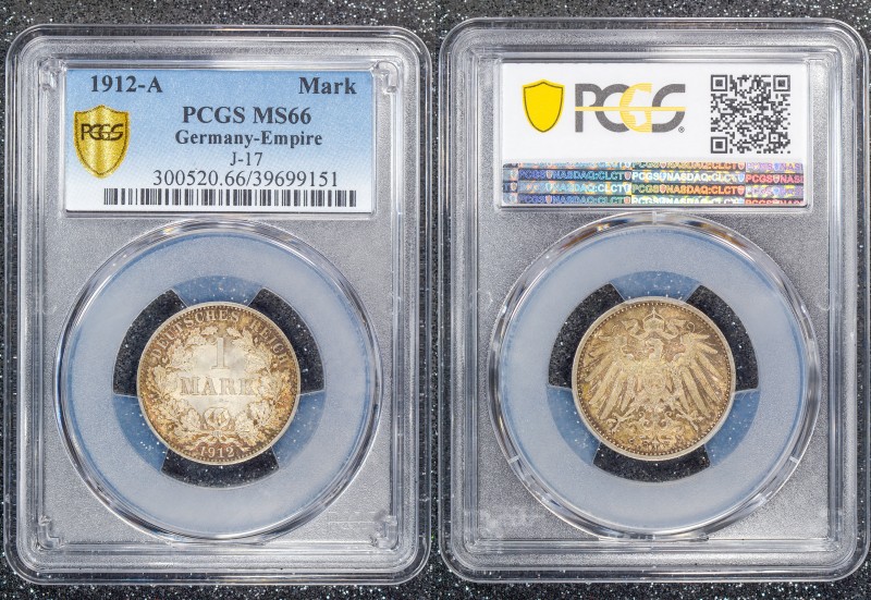 Germany - Empire 1 Mark 1912 A PCGS MS66 Great Toning
J# 17; PCGS MS66