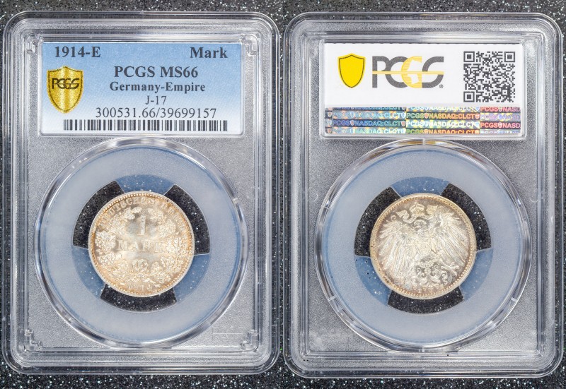 Germany - Empire 1 Mark 1914 E PCGS MS66 Great Toning
J# 17; PCGS MS66