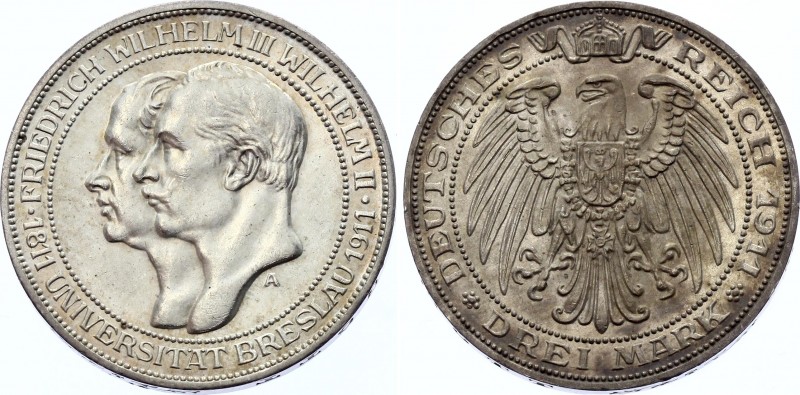 Germany - Empire Prussia 3 Mark 1911 A
KM# 531; Silver; 100th Anniversary of Br...