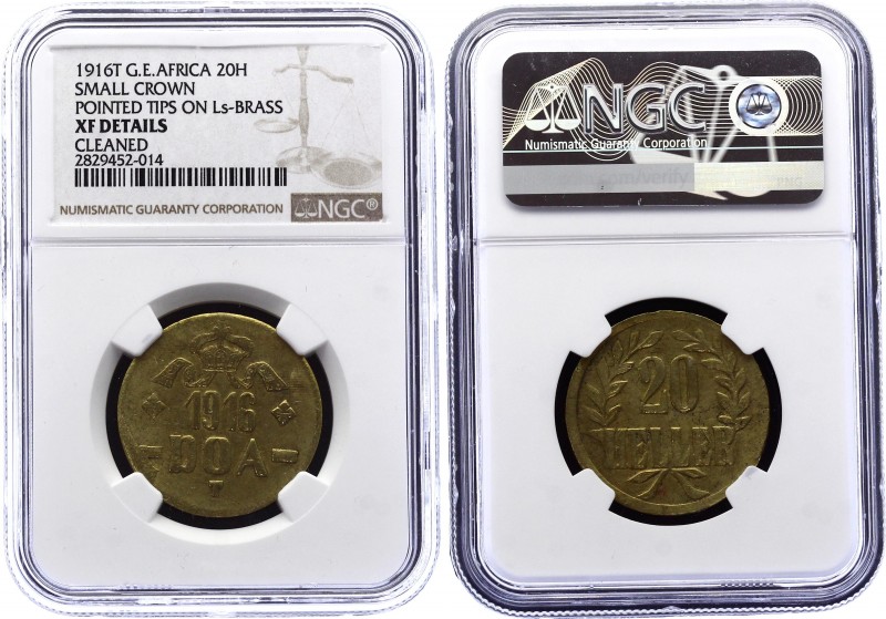 German East Africa 20 Heller 1916 NGC XF
KM# 15a; Obverse B and reverse B; Poin...