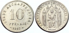 Germany - Weimar Republic Aschaffenburg 10 Pfennig 1917
Funk 23.2A. Silver, AUNC. Rare.