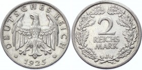 Germany - Weimar Republic 2 Reichsmark 1925 J
KM# 45; Silver; XF