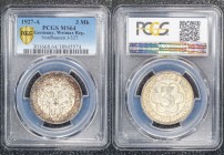 Germany - Weimar Republic 3 Reichsmark 1927 A PCGS MS64 Nordhausen
J# 327; Nice Toning on Obverse; PCGS MS64
