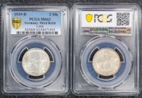 Germany - Third Reich 2 Reichsmark 1939 D PCGS MS63
J# 366; Hindenburg Swastika Great Luster. PCGS MS63