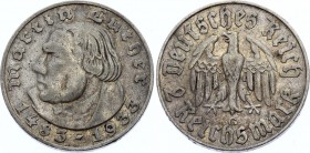 Germany - Third Reich 2 Reichsmark 1933
KM# 79; Silver; 450th Anniversary of Birth of Martin Luther; XF