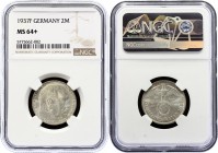 Germany - Third Reich 2 Reichsmark 1937 F NGC MS64+
KM# 93; Swastika - Hindenburg Issue; Silver; UNC