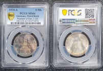 Germany - Third Reich 5 Reichsmark 1934 A PCGS MS64 Potsdam Church with Date
J# 356; Great Toning and Luster; PCGS MS64