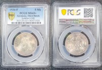 Germany - Third Reich 5 Reichsmark 1934 F Schiller PCGS SP65+ Top Pop 1/0
J# 359; Best known at both NGC and PCGS; Very attracktive toning; PCGS SP65...