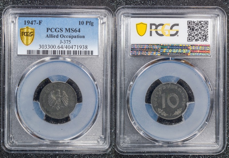 Germany Allied Occupation 10 Pfennig 1947 A PCGS MS64
J# 375; PCGS MS64