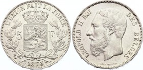 Belgium 5 Francs 1873 Position "A"
KM# 24; Leopold II; Silver; AUNC