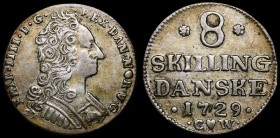 Denmark 8 Skilling 1729 CW
Frederik IV; H# 54; KM# 528; Silver 2.87g; XF