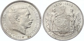 Denmark 2 Kroner 1930
KM# 829; Silver; King Christian X's 60th birthday; UNC