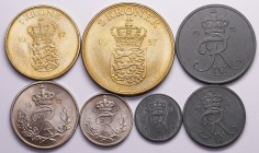 Denmark 1,2,5,10,25 Ore 1 & 2 Kroner 1957 R!
Unofficial year sets 1957; 7 coins; UNC