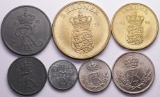 Denmark 1,2,5,10,25 Ore 1 & 2 Kroner 1958 R!
Unofficial year sets 1958; 7 coins; UNC