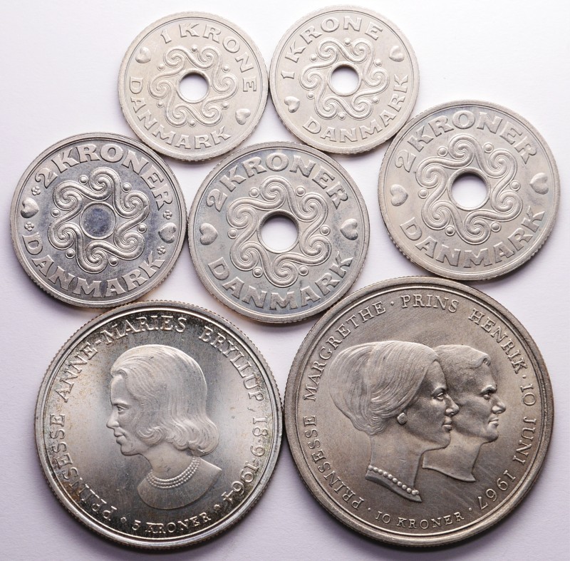 Denmark 1-2-5-10 Kroner 1967 - 1990
Essai Set (7 Coins); 2 Kr 1986; GP# 34b; 1,...