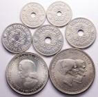 Denmark 1-2-5-10 Kroner 1967 - 1990
Essai Set (7 Coins); 2 Kr 1986; GP# 34b; 1,2 Kr 1990 (2 pcs of each); GP# 46; GP# 47 as Wellas Commemorative Coin...