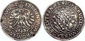 France Elsass Reichstaler 1563
MURBACH UND LÜDERS, ABTEI. Johann Rudolf Stör von Störenberg, 1542-1570. Reichstaler 1563, St. Amarin. Silver, XF-AUNC...