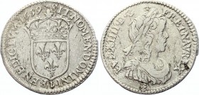 France 1/12 Ecu (10 Sols) 1659 I
KM# 166.9; Louis XIV; Mint: Limoges; Silver; VF
