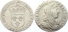 France 1/12 Ecu (10 Sols) 1664 D
KM# 199.3; Louis XIV; Mint: Lyon; Silver; VF