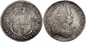 France 1/2 Ecu 1696 A Overstruck
KM# 295; Paris Mint. Silver, VF-XF.