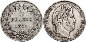 France 5 Francs 1847 A
KM# 749.1; Louis Philippe I; Mint: Paris; Silver; VF