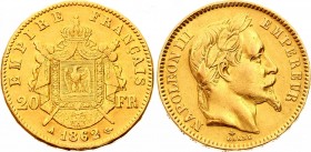 France 20 Francs 1862 A
KM# 801; Gold (.900) 6.45g 21mm; Napoleon III