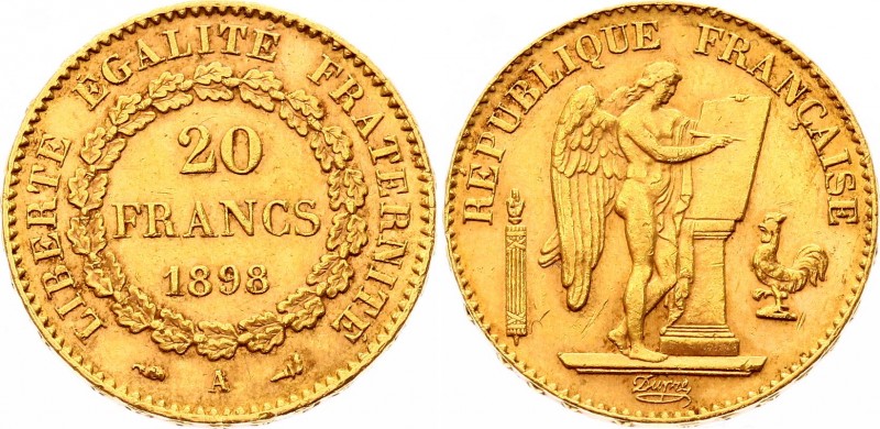 France 20 Francs 1898 A
KM# 825; Gold (.900) 6.45g 21mm