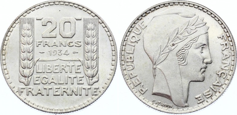 France 20 Francs 1934 
KM# 879; Silver; UNC with Full Mint Luster