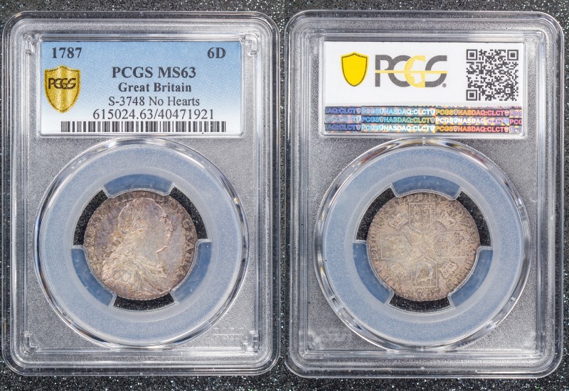 Great Britain 6 Pence 1787 PCGS MS63 No Hearts
PCGS MS63