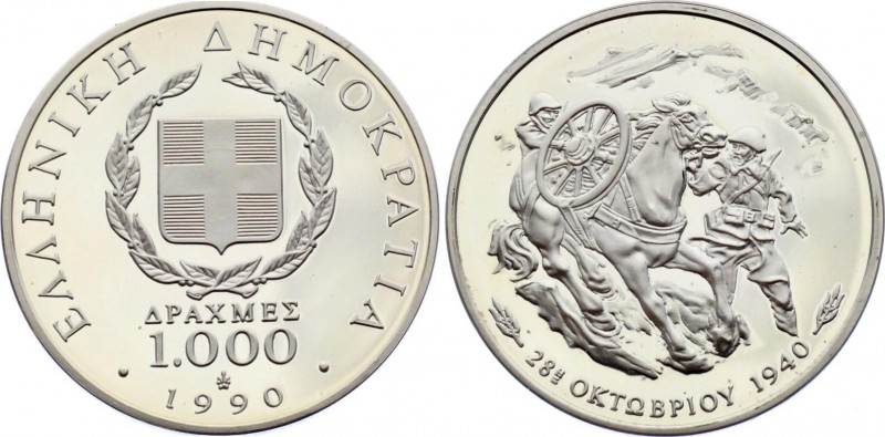 Greece 1000 Drahmes 1990 PROOF
KM# 155; Silver, 50th Anniversary of Italian Inv...