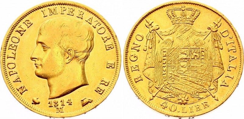 Italian States Kingdom of Napoleon 40 Lire 1814 M 
KM# 12; Napoleon I; Gold (.9...