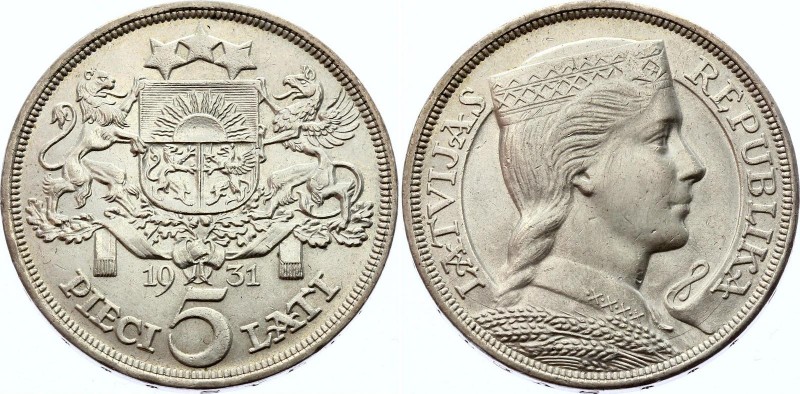 Latvia 5 Lati 1931
KM# 9; Silver