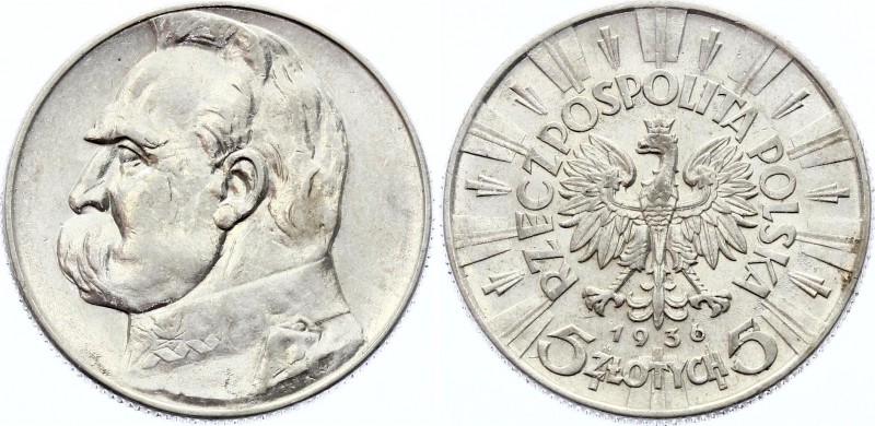 Poland 5 Zlotych 1936
Y# 28; Józef Piłsudski; Silver, AUNC.