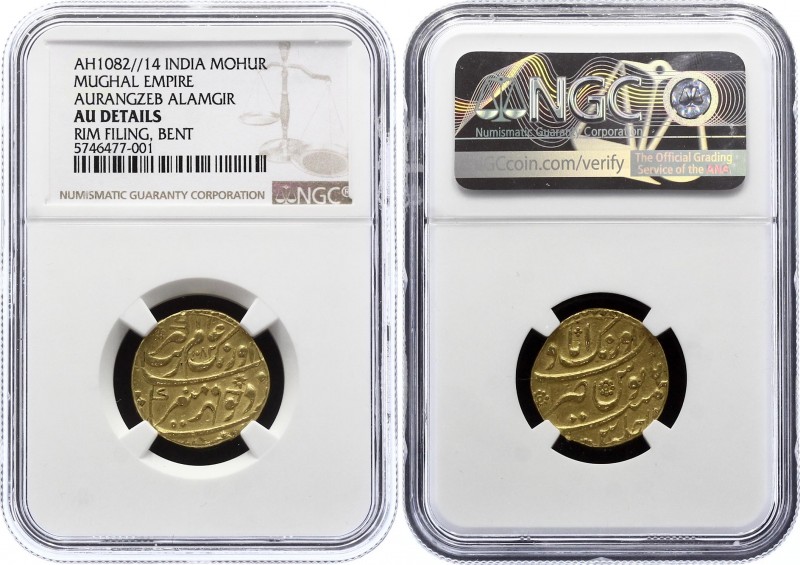 India Mughal Empire Mohur AH1082//14 NGC AU
KM# 315.10; Aurangzeb Alamgir, 1658...