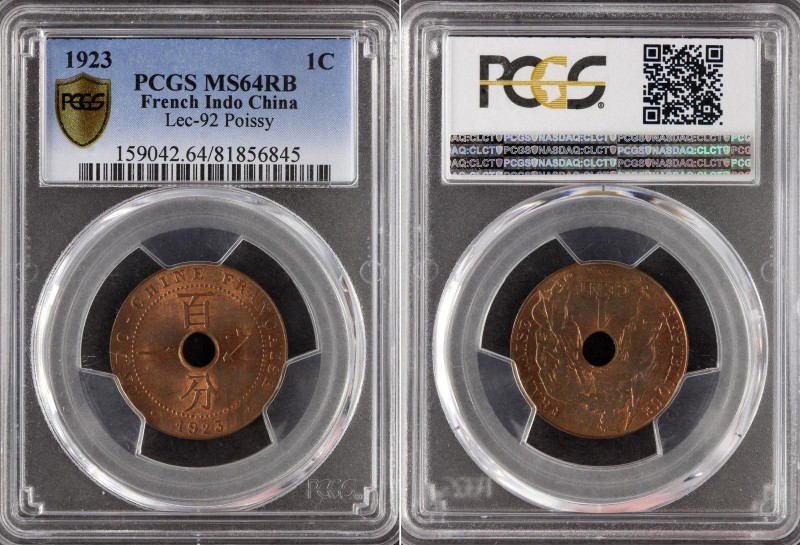 French Indochina 1 Cent 1923 PCGS MS64RB
KM# 12.3; Lec 92; Poissy; Bronze