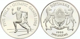 Botswana 5 Pula 1988 
KM# 21; Silver Proof; 1988 Summer Olympics