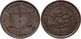 British West Africa - Mombasa 1 Pice 1888 AH 1306 H
KM# 1.3; Bronze, very beautiful patina. Outstanding condition for this coin. Very deep strike.
