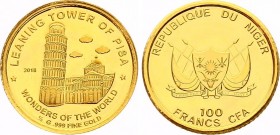 Niger 100 Francs CFA 2018 
Gold (.999) 0.5g 11mm; Wonders of the World Series - Leaning Tower of Pisa