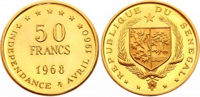Senegal 50 Francs 1968 
KM# 3; 8th Anniversary of Independence; Gold (.900) 16g.; Proof