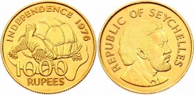 Seychelles 1000 Rupees 1976 
KM# 29; Declaration of Independence; Mintage 5,000; Gold (.917) 15.98g.; UNC