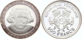 Togo 500 Francs 2000 (ND)
KM# 19; Silver Proof; 120th anniversary of the birth of Albert Einstein