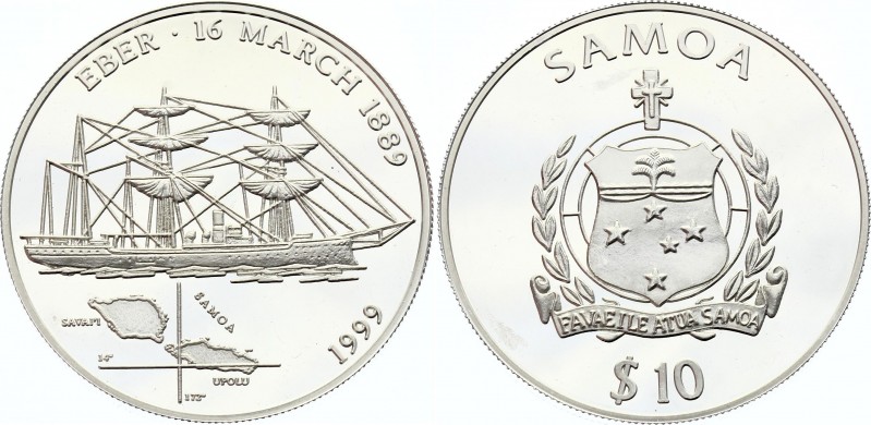 Samoa 10 Dollars 1999 
Silver (.925) 31.42g 39mm; Proof; History of Seafaring –...