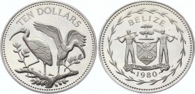 Belize 10 Dollars 1980 
KM# 60; Proof; Hard to find; Scarlet Ibis