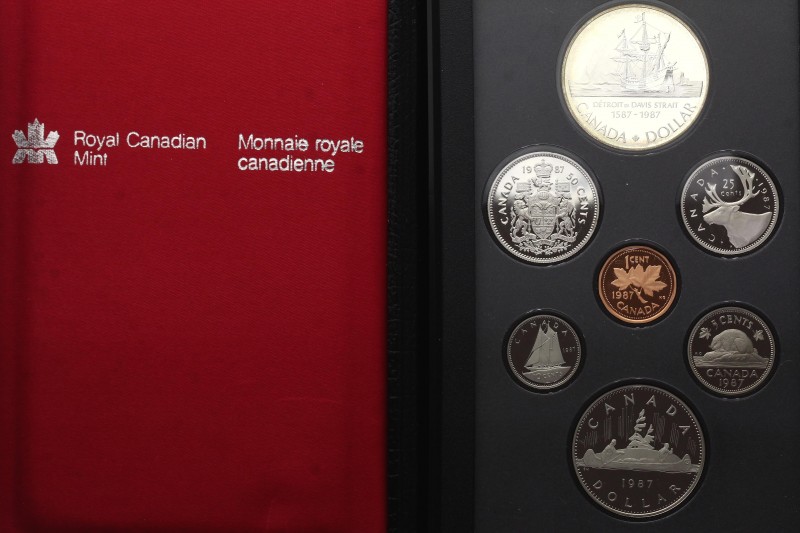 Canada Set of 7 Coins 1987 
With Silver; Comes in Original Leather Box & Certif...