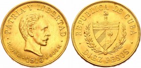 Cuba 10 Pesos 1915 
KM# 20; Jose Marti; Gold (.900) 16.71g.; XF-AUNC