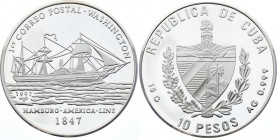 Cuba 10 Pesos 1997
KM# 609; First Post Service - Ship Washington; Silver (.999) 15.0 g
